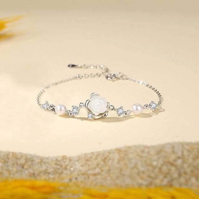 【巴黎精品】現貨+預購 頂級925純銀手鍊情侶手鏈女首飾情人節禮物-森系純銀白玫瑰情侶手鍊男女飾品a1li31