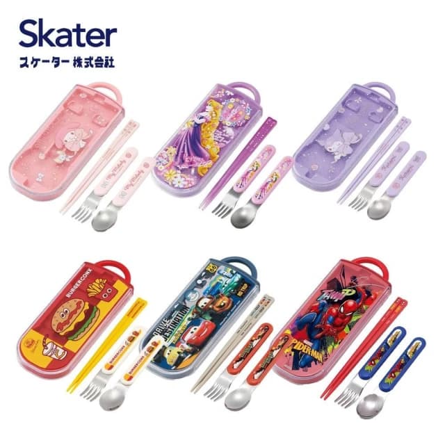 【Skater】日本製 兒童餐具組 4入組 兒童餐具 兒童湯匙 兒童叉子 兒童筷子 餐具組 餐具收納盒 餐具收納