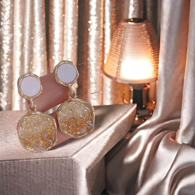 {遇見臻品}BG374夾式耳針橘色漸變水滴水晶耳墜漸變水晶耳環幾何方形碎鑽耳環小眾設計感氣質復古耳飾百搭小香風耳環