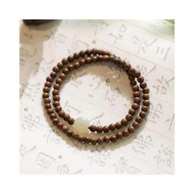 【開運堂】金絲檀木４ｍｍ 纖細佛珠手鍊簡約和田玉古風小清新仙氣檀木手串文藝女款聖誕節生日禮物情侶情人節