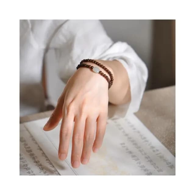 【開運堂】金絲檀木４ｍｍ 纖細佛珠手鍊簡約和田玉古風小清新仙氣檀木手串文藝女款聖誕節生日禮物情侶情人節
