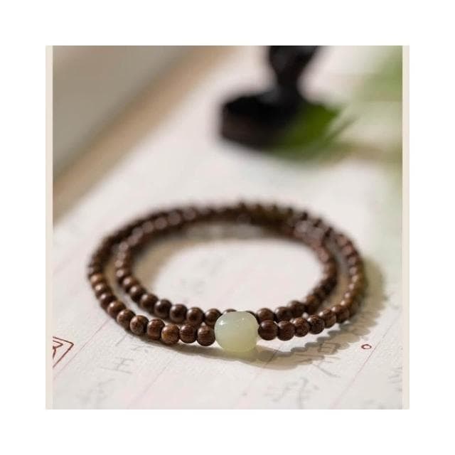 【開運堂】金絲檀木4mm 纖細佛珠手鍊簡約和田玉古風小清新仙氣檀木手串文藝女款聖誕節生日禮物情侶情人節