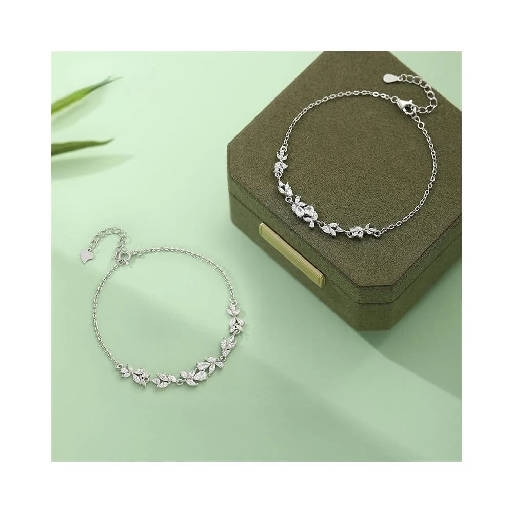 紫藤花純銀鋯石手錬 S999足銀飾品 女生手錬 不易掉色 防過敏 溫柔甜美清新 百搭飾品 情人節禮物 生日禮物