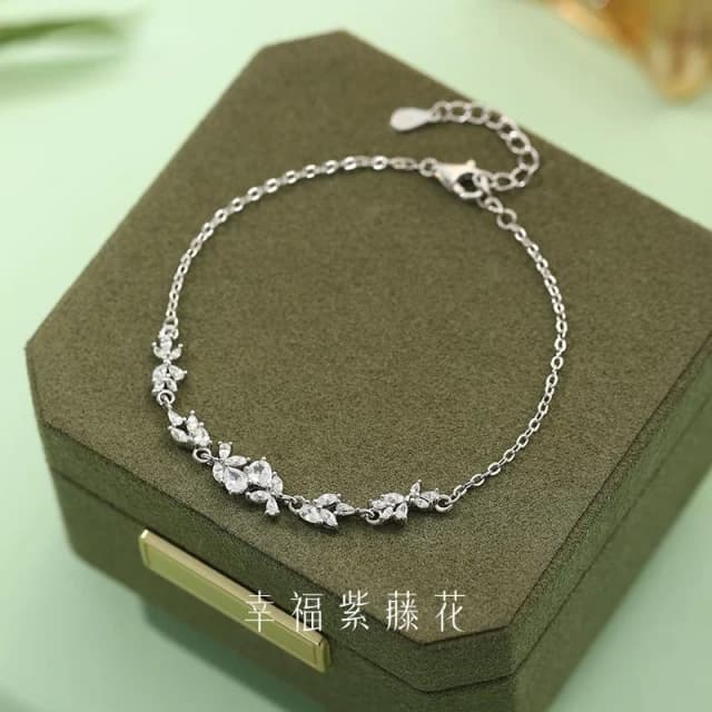 紫藤花純銀鋯石手錬 S999足銀飾品 女生手錬 不易掉色 防過敏 溫柔甜美清新 百搭飾品 情人節禮物 生日禮物