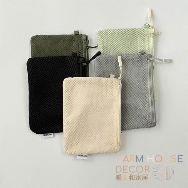 【Warm House Decor 暖和家居】網格拉鍊收納小包 (防水拉鍊包 口紅包 零錢包 耳機包 )