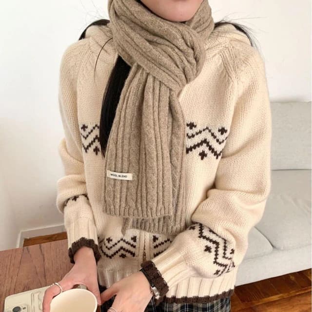 圍巾女麻花含羊毛圍巾女冬針織八字純色百搭新款高級感韓版學院風保暖披肩圍巾質感圍巾冷氣披肩空調百搭保暖圍脖防風圍脖韓版圍巾