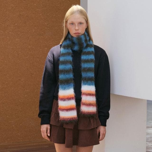 圍巾女韓國設計師款撞色條紋針織圍巾秋冬季小眾細窄軟糯毛線圍脖保暖披肩圍巾質感圍巾冷氣披肩空調百搭保暖圍脖防風圍脖韓版圍巾