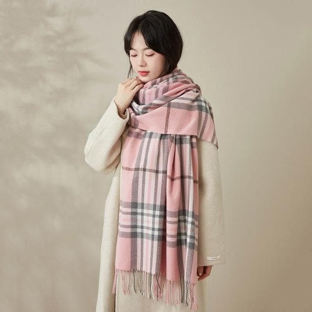 圍巾女拼色英倫格子圍巾秋冬保暖圍脖披肩兩用新款仿羊絨流蘇圍巾保暖披肩圍巾質感圍巾冷氣披肩空調百搭保暖圍脖防風圍脖韓版圍巾
