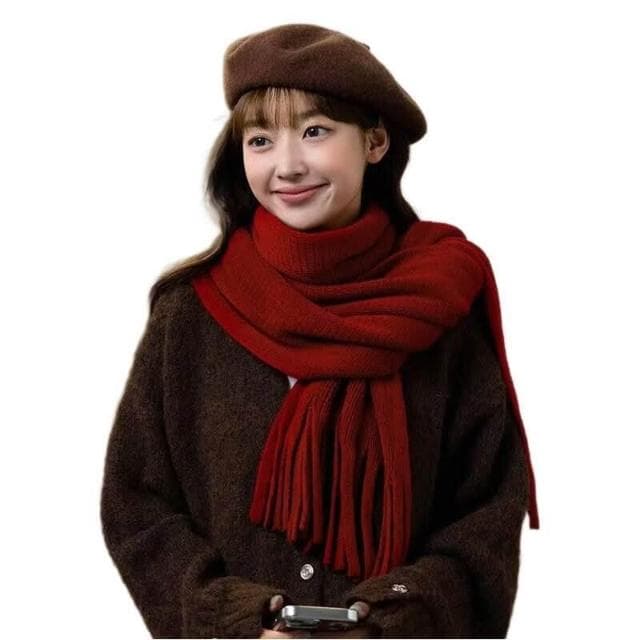 圍巾女簡約仿羊絨加厚圍巾冬季韓版百搭流蘇針織長款圍脖披肩情侶保暖披肩圍巾質感圍巾冷氣披肩空調百搭保暖圍脖防風圍脖韓版圍巾