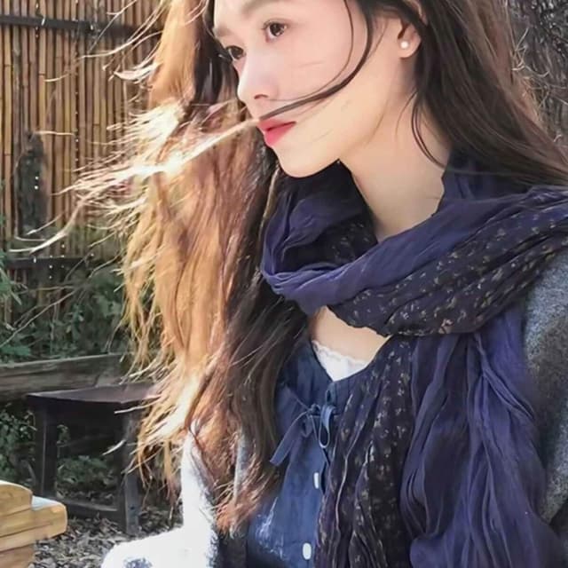 圍巾女文藝氣息棉麻碎花褶皺圍巾大理旅遊拍照氛圍感薄款披肩護頸圍脖保暖披肩圍巾質感圍巾冷氣披肩空調保暖圍脖防風圍脖韓版圍巾