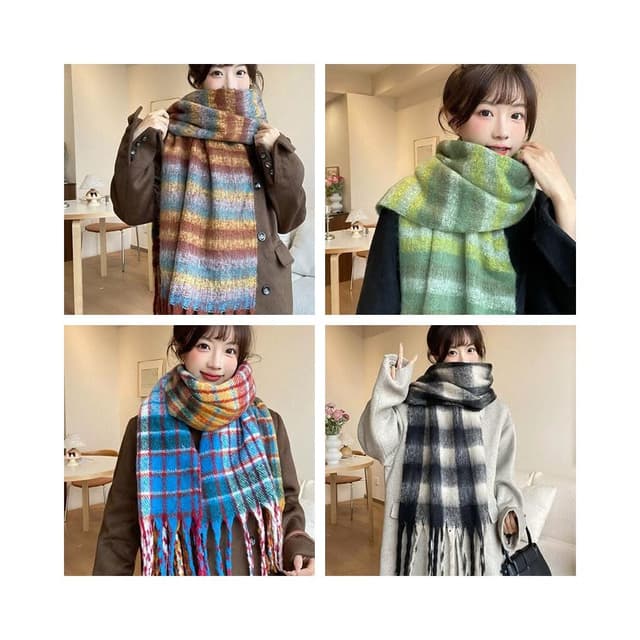 圍巾女秋冬格子圍巾高級感女士保暖新款仿羊絨流蘇女士圍脖披肩保暖披肩圍巾質感圍巾冷氣披肩空調百搭保暖圍脖防風圍脖韓版圍巾