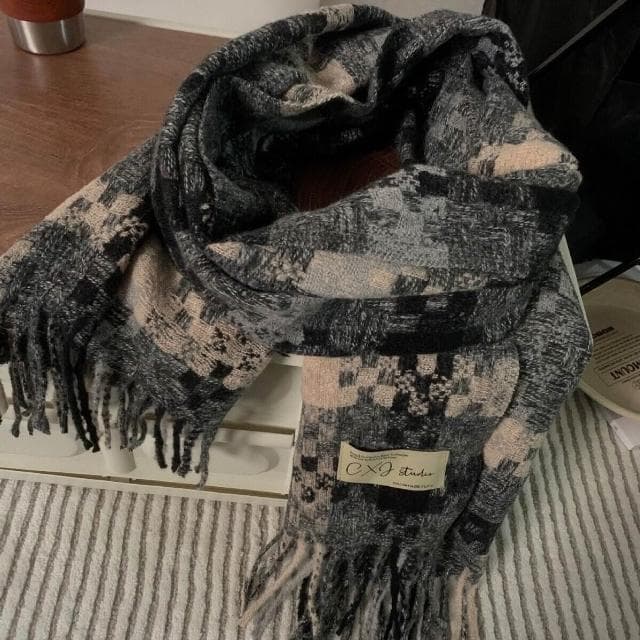 圍巾女氛圍感格子圍巾女冬季流蘇保暖加厚長款氣質披肩情侶圍脖保暖披肩圍巾質感圍巾冷氣披肩空調百搭保暖圍脖防風圍脖韓版圍巾