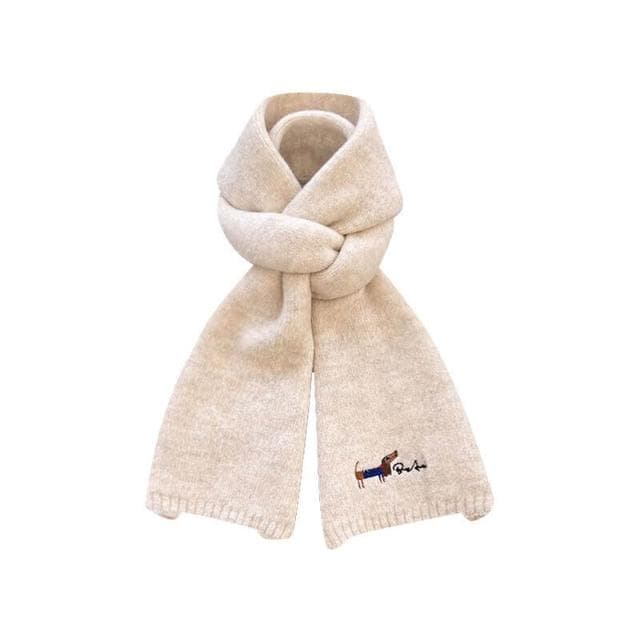 圍巾女刺繡小狗針織圍巾女秋冬季學生騎車保暖百搭仿羊絨情侶圍脖保暖披肩圍巾質感圍巾冷氣披肩空調百搭保暖圍脖防風圍脖韓版圍巾