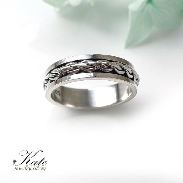 【KATE】銀飾 古典麻花轉運純銀戒指 轉運戒指 編織戒指 個性款銀戒 國際圍#13#15 生日禮物 情人禮物