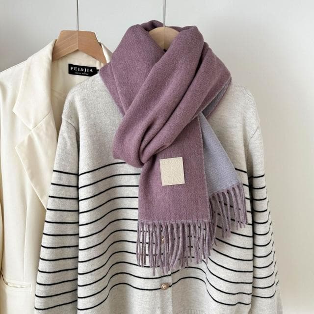 圍巾秋冬羊毛加厚雙面雙色情侶圍巾韓版百搭純色流蘇披肩保暖圍脖男女同款保暖圍巾百搭圍脖質感保暖圍巾素面圍巾韓版圍脖披肩長款