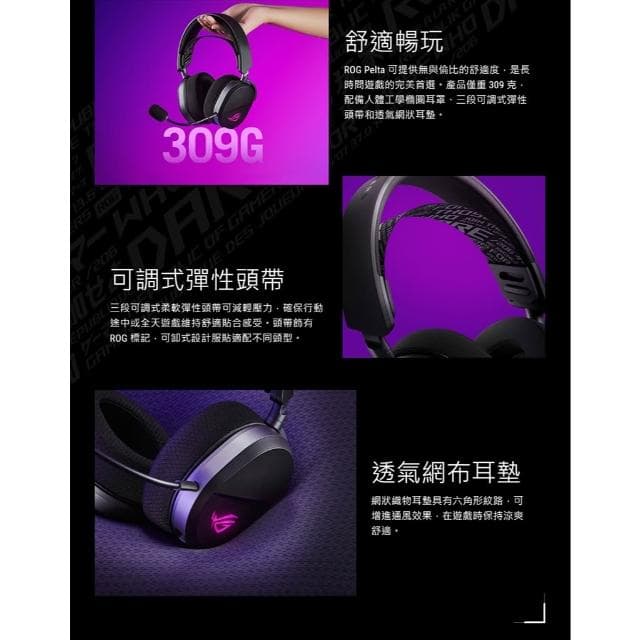 【ASUS 華碩】ROG Pelta 無線電競耳機 三模連線 快速充電 可調式頭帶 多平台相容 耳機麥克風 藍芽耳機 電競耳機 無線耳機