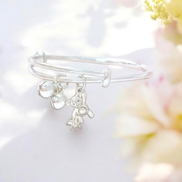 【珠兒綠】999純銀大熊小熊搖鈴手鐲 嬰兒|兒童|成人尺寸 純銀手鐲 彌月禮物 周歲禮物 新年禮物