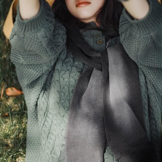 【馬登工裝】復古藍色針織長款披肩圍巾兩用保暖護頸圍脖外搭護肩女士秋冬