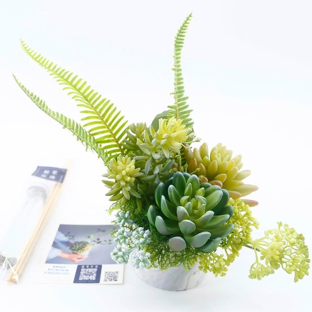 【HUGO DECO 榆果傢飾】羊齒蕨多肉組合香氛植物(擬真植物/人造盆栽/綠化/佈置/禮物)