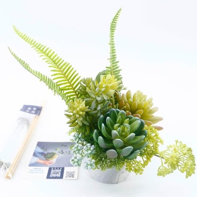 【HUGO DECO 榆果傢飾】羊齒蕨多肉組合香氛植物(擬真植物/人造盆栽/綠化/佈置/禮物)