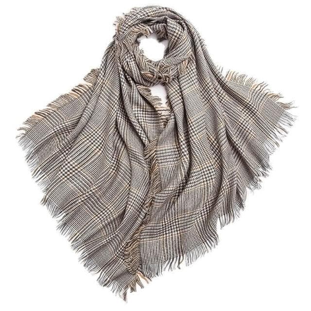 比比優精選 羊絨格子圍巾 羊毛披肩 女士保暖 千鳥格圍脖女