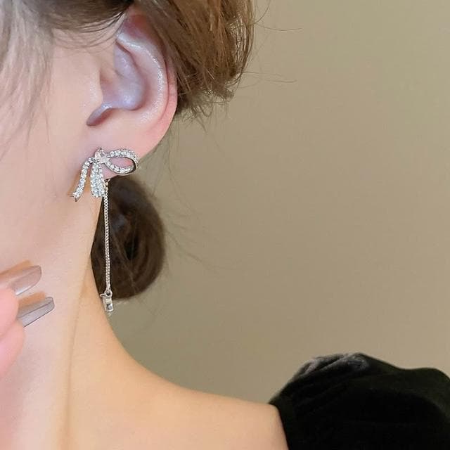 {遇見臻品}BG473水滴蝴蝶結流蘇耳環ins風耳飾品蝴蝶結流蘇耳環耳墜個性耳環新娘婚紗結婚耳環新娘耳環長款氣質耳環飾品