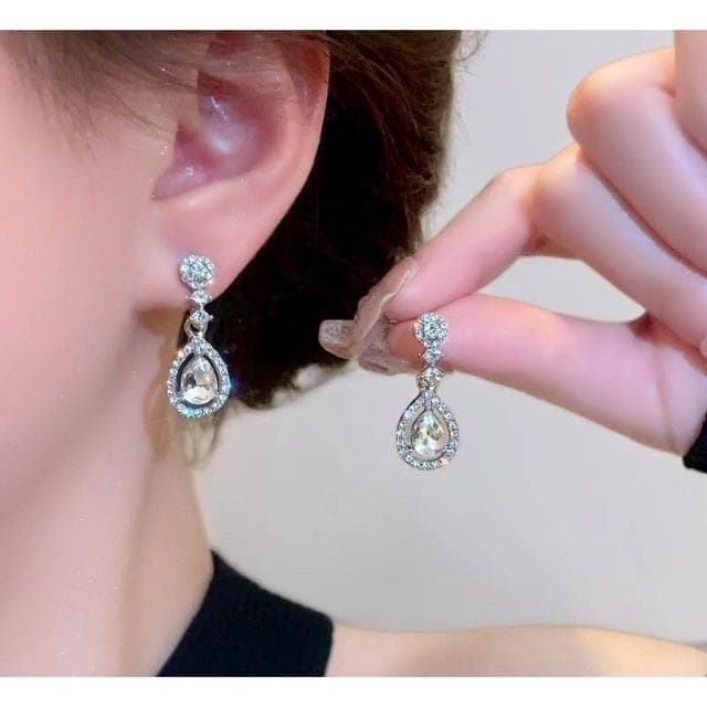 {遇見臻品}BG463耳夾耳針水滴耳環復古優雅耳環冷淡風耳夾鑲鑽水滴形耳環耳墜鑽水滴耳飾品鑲鑽氣質耳環復古風耳環造型耳環