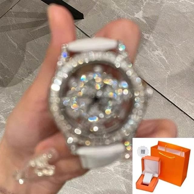 曉君精選 七夕情人節禮物送女友奢華滿天星手錶女款輕奢小衆鏤空旋轉石英錶