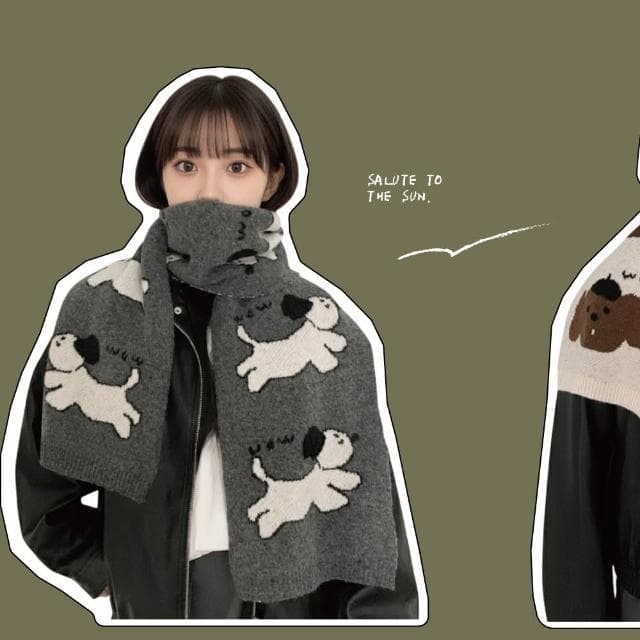 【ZOII 佐壹】小狗樂園保暖圍巾 保暖 圍巾 冬季圍巾 保暖圍巾 賞雪 禦寒 秋冬圍巾 毛線圍巾 #322046