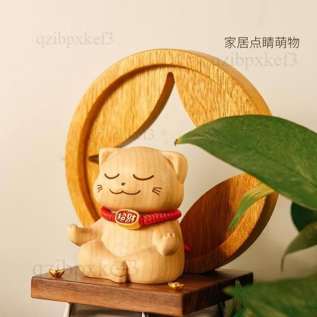 貓咪招財擺件 喬遷禮物 楓木擺件 木雕擺件 開業禮物 招財貓擺件 家居擺件 送朋友 入厝開幕禮物 入