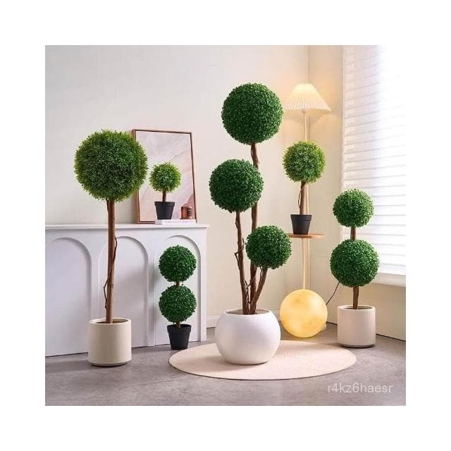 塑料植物 仿真樹 仿真花 仿真球型植物仿生綠植盆栽高端輕奢室內客廳落地米蘭假樹擺件00