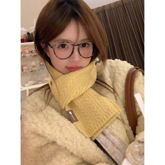 梵花 軟糯不紮含羊毛小圍巾女冬季毛線學生親子圍脖小巧