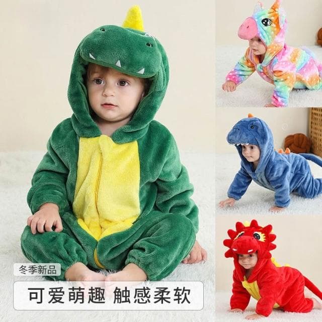 嬰兒連體衣春秋款法蘭絨加厚保暖衣服可愛超萌外出服動物睡衣爬服