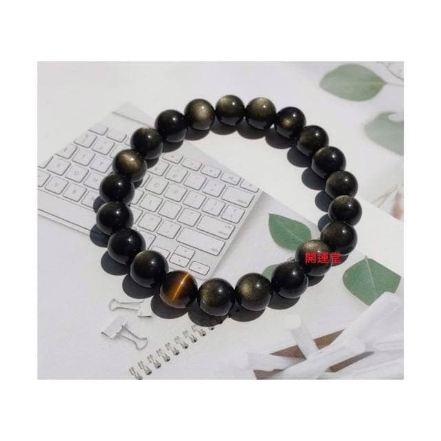 【開運堂】 強力招財 金曜石黃虎眼石情侶手鏈冷淡風轉運招財黑曜石手鍊開運堂