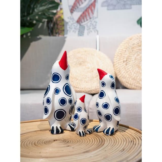 藍點企鵝擺件陶瓷卡通趣味兒童房家居樣板間飾品喬遷送禮物