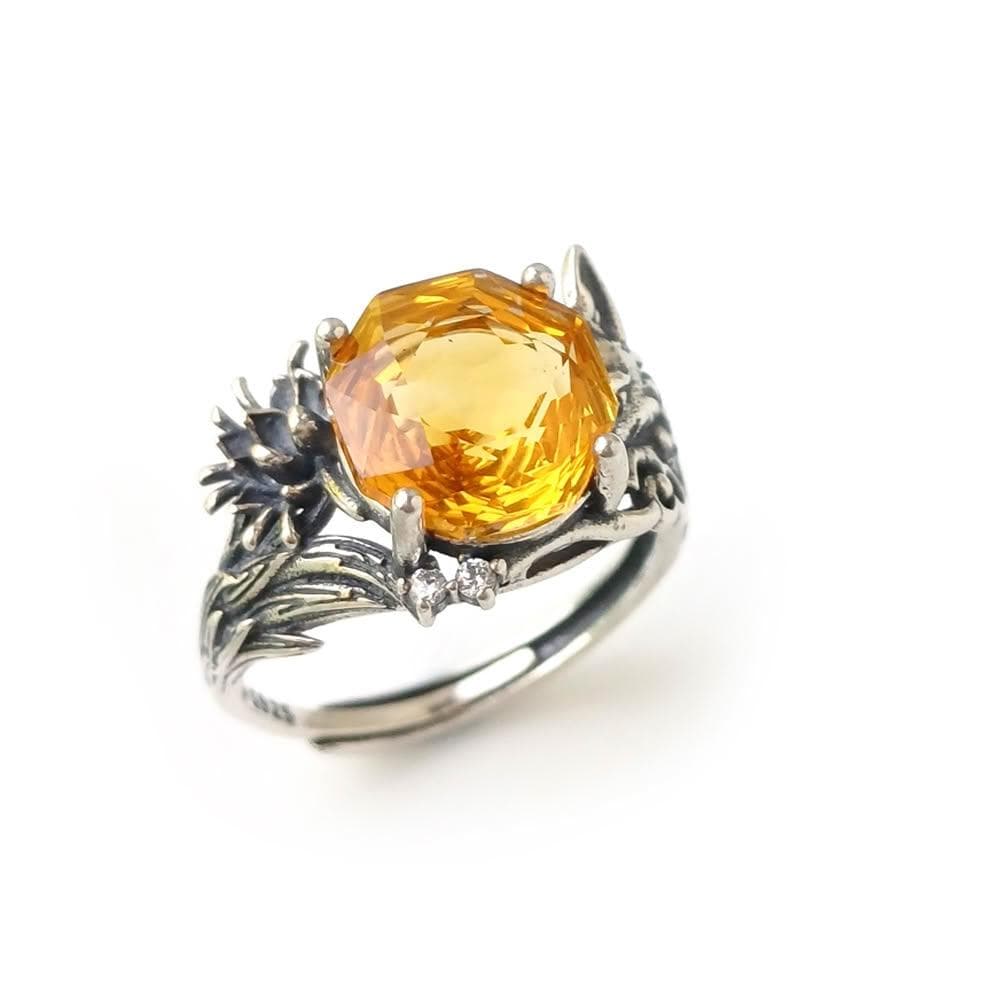 【KATE】銀飾 招財小狐狸天然黃水晶純銀戒指 黃水晶戒指 招財戒指 千禧車工 狐狸 活圍戒指 生日禮物 情人禮物