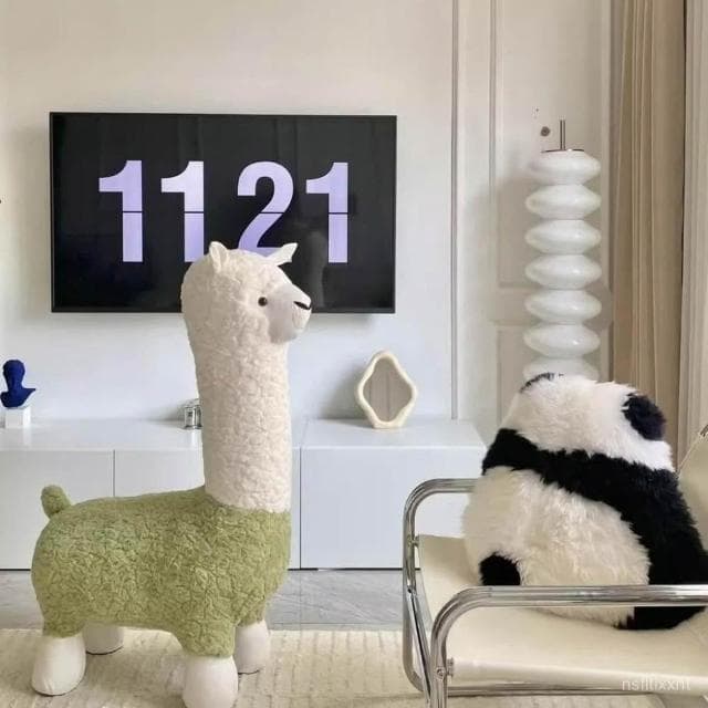 網紅創意大號羊駝凳子客廳落地擺件毛絨動物座椅搬家禮物喬遷新居 PJJY