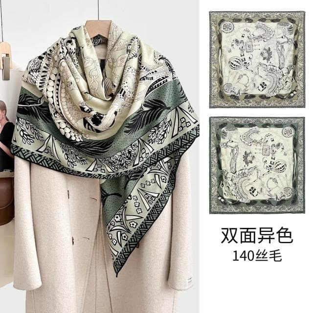 好夢想精品館  雙面異色真絲羊毛140絲巾重工高級感絲毛大披肩秋冬百搭保暖圍巾