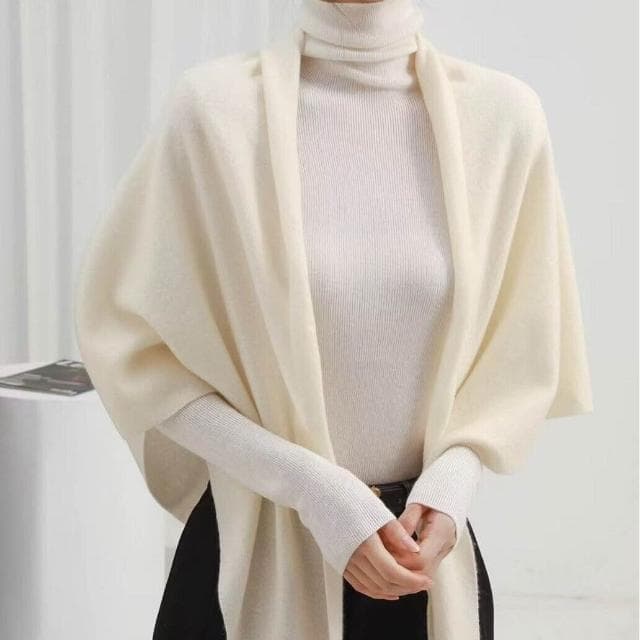 好夢想精品館  萬能披肩加長加寬100羊毛三角巾女 針織開衫保暖護頸圍巾坎肩
