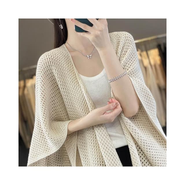 好夢想精品館  羊毛披肩鬥篷女秋冬新款護肩頸镂空圍巾潮空調房針織披肩