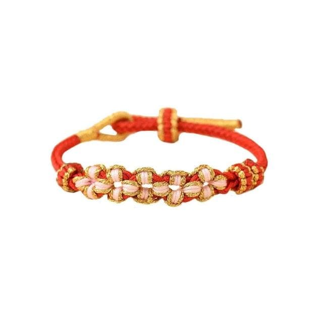 【開運堂】桃花朵朵開手工編織手繩手鍊合金桃花手繩創意DIY手繩