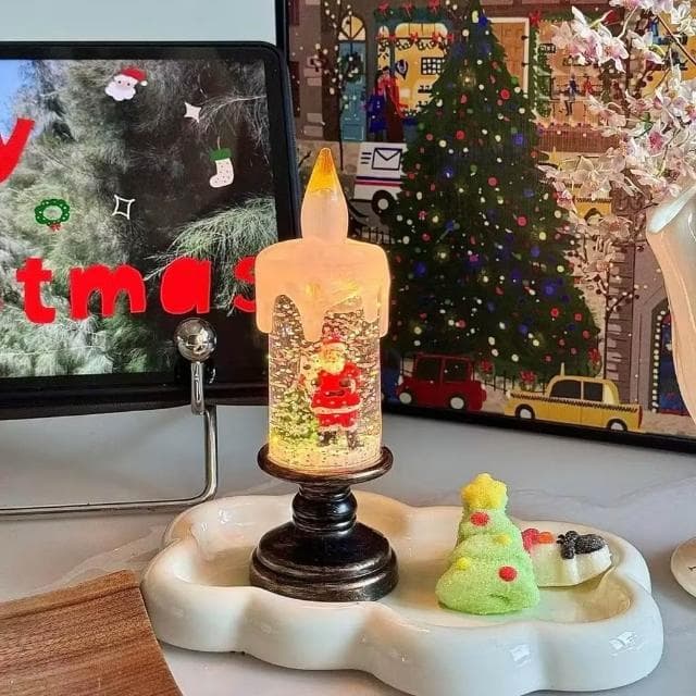 🔥現貨速出🔥聖誕燭台小夜燈 氛圍裝飾聖誕飄雪小燈 交換禮物 聖誕禮物 發光小夜燈 蠟燭燈 聖誕樹燈 聖誕裝飾LED小