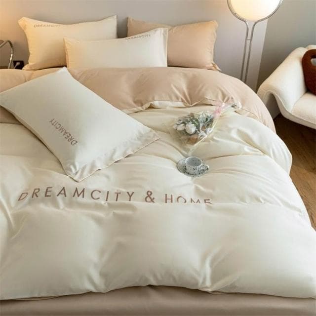 【Arvo Home 蒔桄家居】滑棉感刺繡床包被套四件組-雙人/加大(質感床包 刺繡被套床包 裸睡床包  薄被套床包 床包＋枕套＋被套四件組)