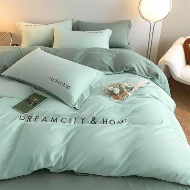 【Arvo Home 蒔桄家居】滑棉感刺繡床包被套四件組-雙人/加大(質感床包 刺繡被套床包 裸睡床包  薄被套床包 床包＋枕套＋被套四件組)