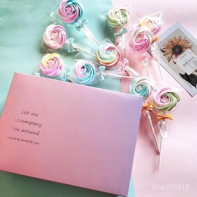 Lucky520馬林糖果糖 玫瑰形狀裝飾棒棒糖 七夕情人節禮物網紅糖