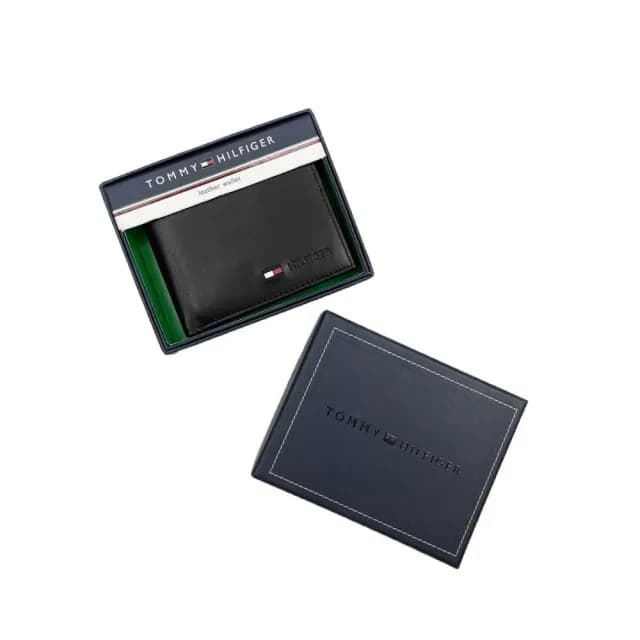 【TOMMY HILFIGER】衝評 TOMMY HILFIGER 短夾 黑色 皮夾 卡夾 含外盒 錢包 送禮 #2312