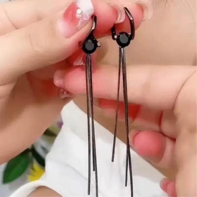 {遇見臻品}BG449黑色三角復古黑金流蘇耳飾設計黑色克拉鋯石流蘇耳環耳線個性長耳環超仙顯臉瘦耳飾銀針耳環鑲鑽氣質耳環