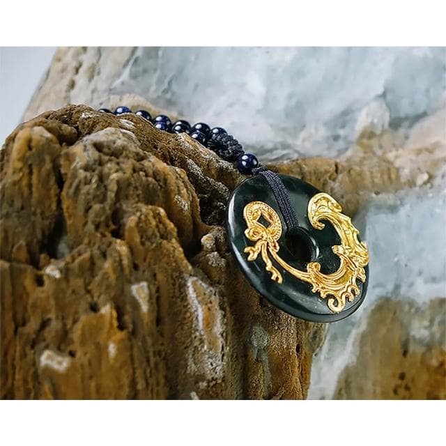 【鹿港窯】福在眼前漆線雕墨玉項鍊｜晨墨飾金系列長輩送禮首選