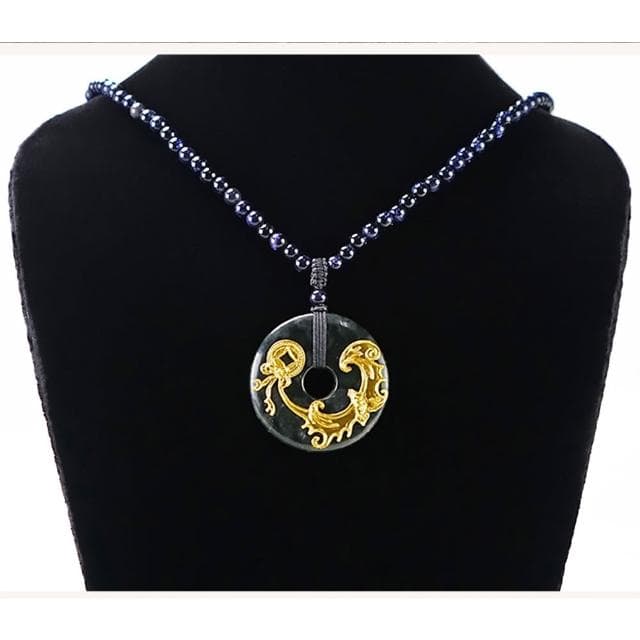 【鹿港窯】福在眼前漆線雕墨玉項鍊｜晨墨飾金系列長輩送禮首選