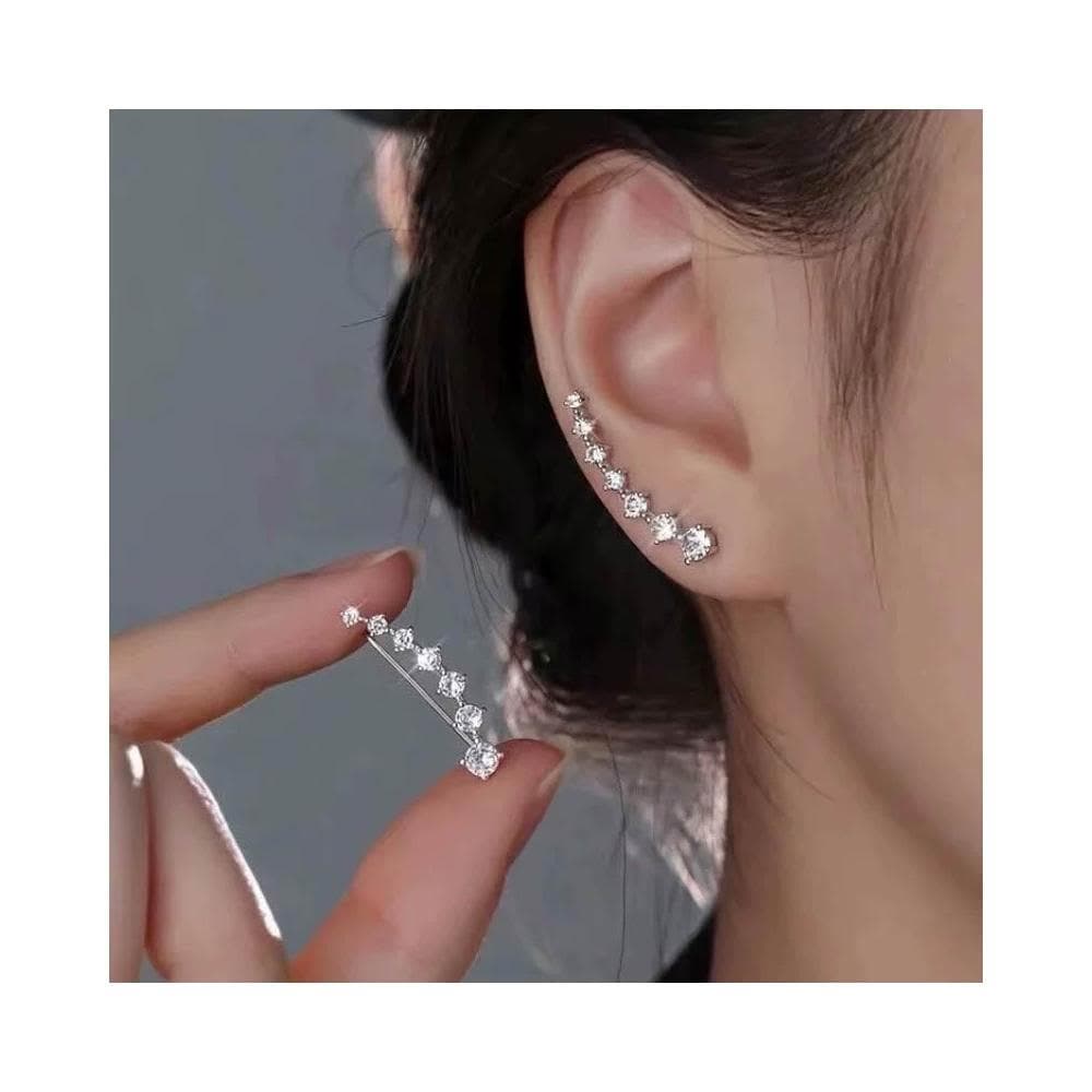 {遇見臻品}BG326夾式耳環閃鑽氣質弧形耳環輕奢耳環一排式耳環鋯石鑽耳飾耳排式耳環排鑽耳環爆款耳飾品韓版簡約造型耳環